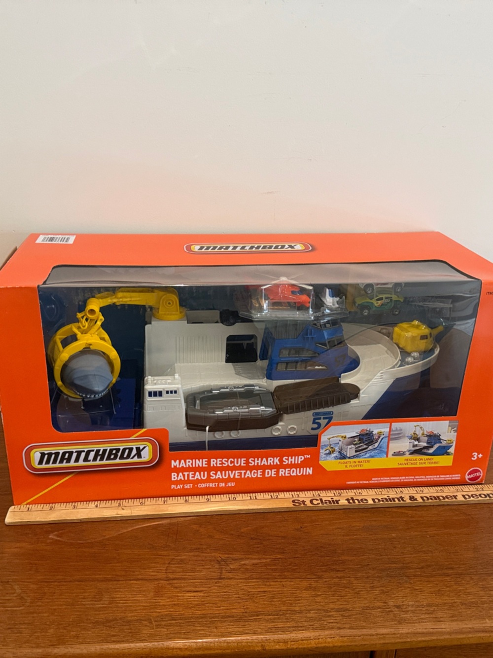 Matchbox White & Yellow Marine Rescue Ship Playset with Blue and Red Vehicles